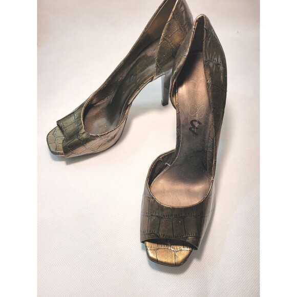 Jessica Simpson  Square Peep Toe gold black stiletto Heel Pump Shoe 9.5 unworn - Picture 7 of 12